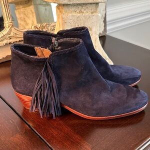 Sam Edelman Navy Suede Ankle Booties with Fringe